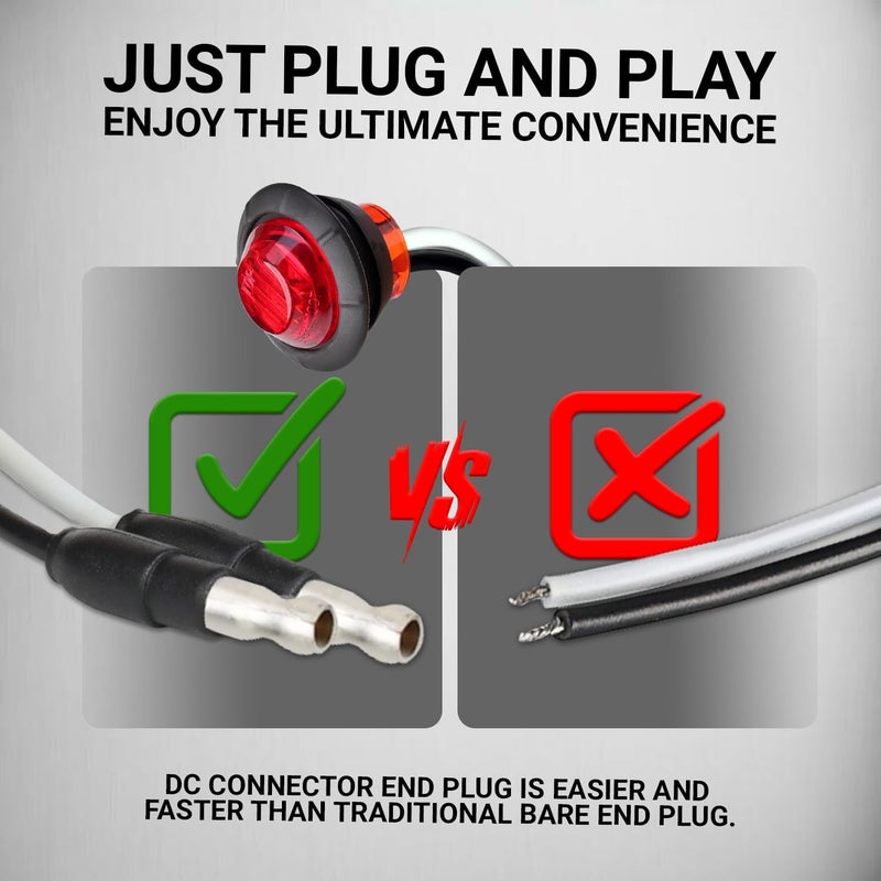 TMH 20 Pcs of 3/4 Inch Side Marker Red Lights with Connector Plug + 2 Pin Continuous Wire Harness, Plug and Play Hassle-Free Installation for Truck Trailer RV Pickup - Image 5